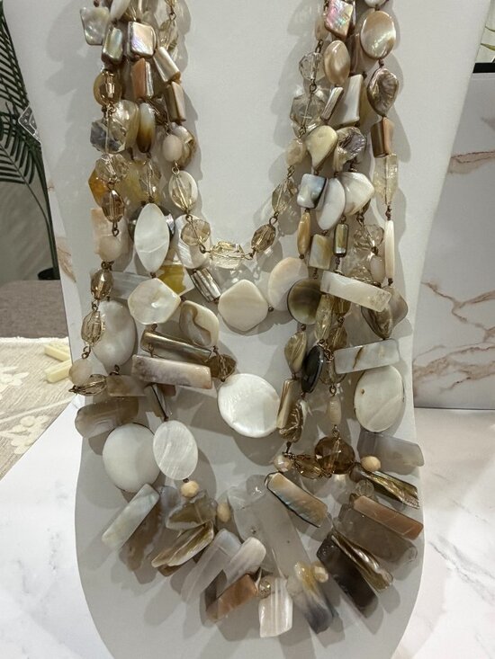Chico's Jewelry - Chicos Collectibles Natural Mother of Pearl Shell Quartz Multi Strand Necklace